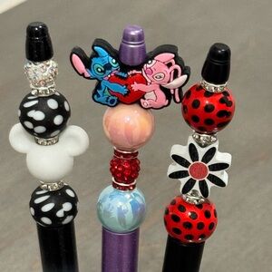 P49.set (3)Colorful Beaded Pens with Character Toppers